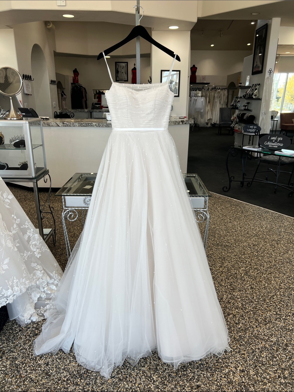 A-Line Tulle Wedding Gown pearl detail